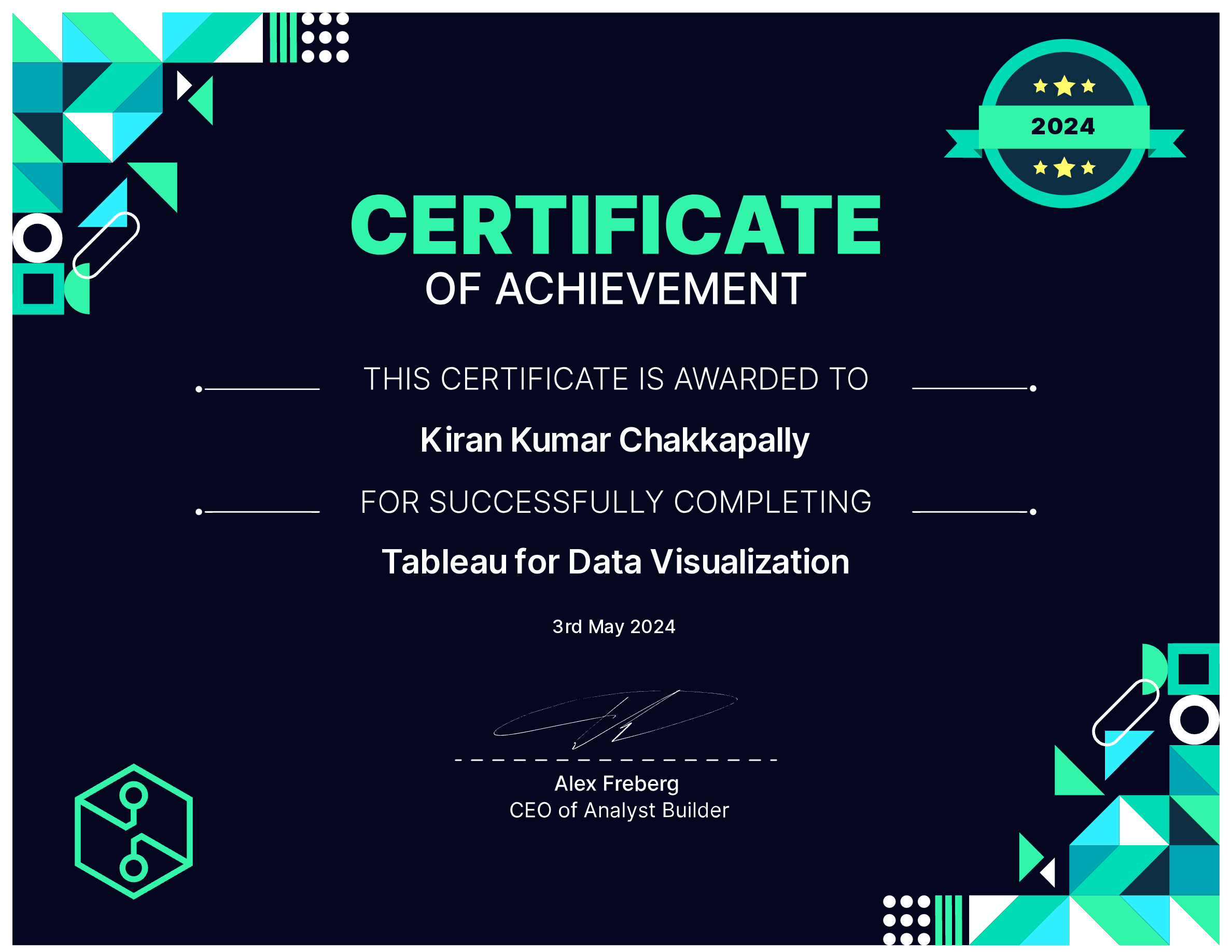 Tableau for Data Visualization Certificate